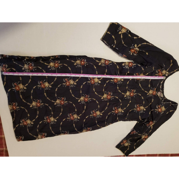 Long Sleeve Slit Black Botanical Size Small Women's Floral Pattern Dress - Picture 5 of 7